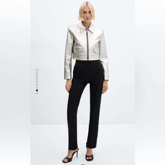 Mango MNG NWT Metallic cropped jacket silver leather size small - Picture 2 of 9